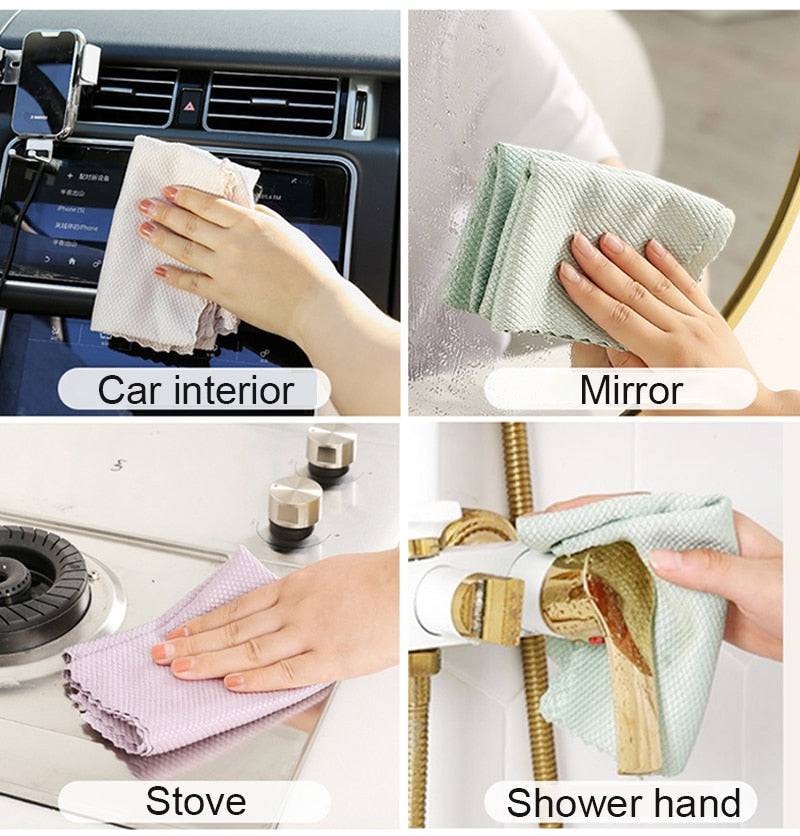 Microfiber Glass Cleaning Cloth Rag Lint-Free For Windows Car Kitchen Mirror No Trace Reusable Fish Scale Rag Polishing - TheWellBeing4All