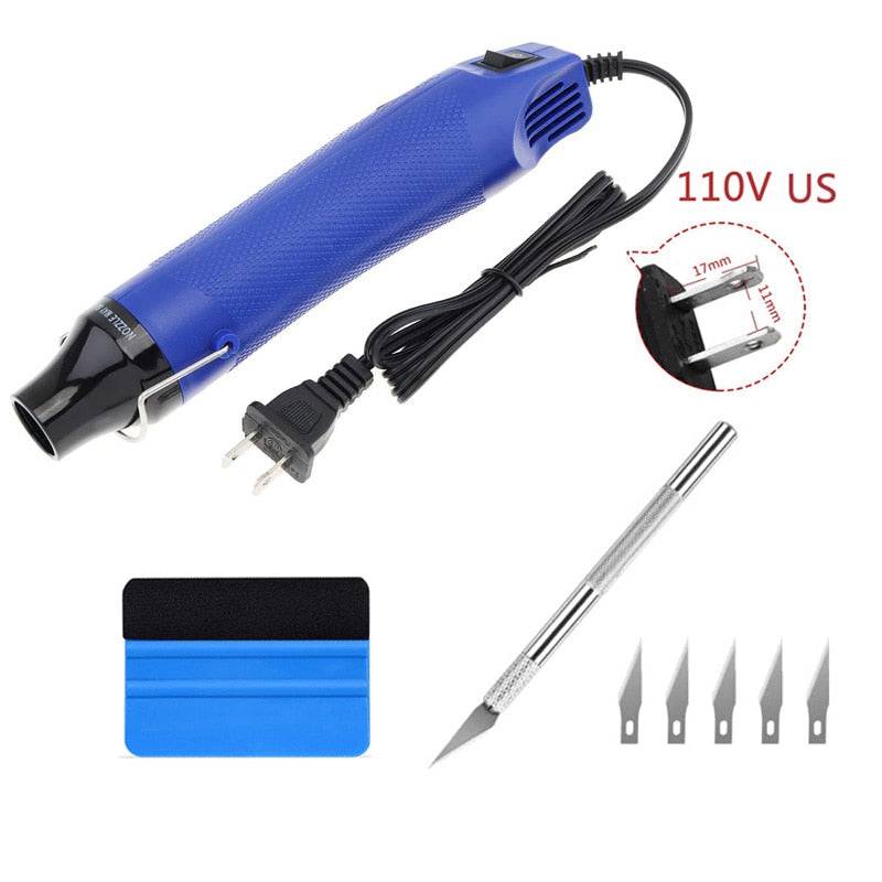 Car Wrapping Tools 300W Electric Hot Air Heat Gun EU/US Plug Felt Scraper Squeegee Cutter Knife Vinyl Film Wrap Tool - TheWellBeing4All