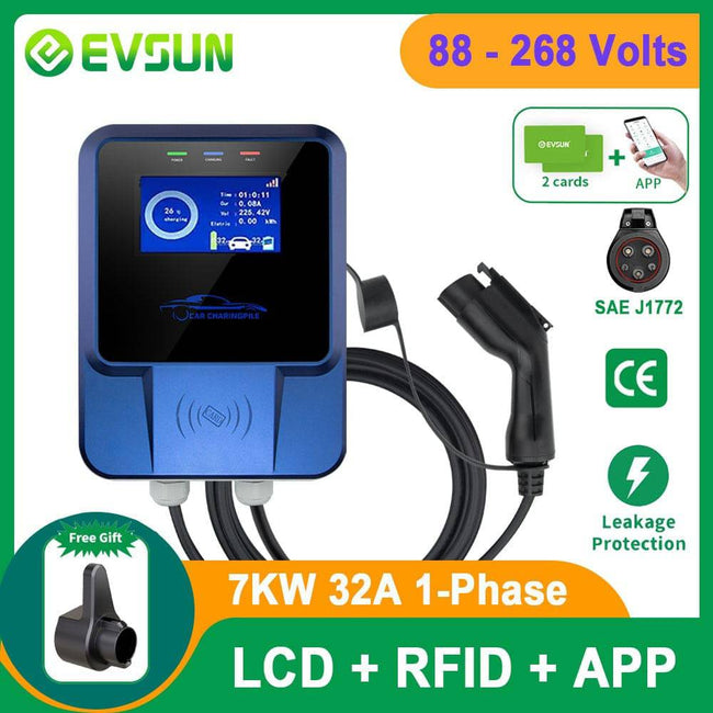 EV Charger Type 1 12KW 50A 110V 220V 1 Phase Electric Vehicle Charging Station Wallbox with SAE J1772 Plug - TheWellBeing4All