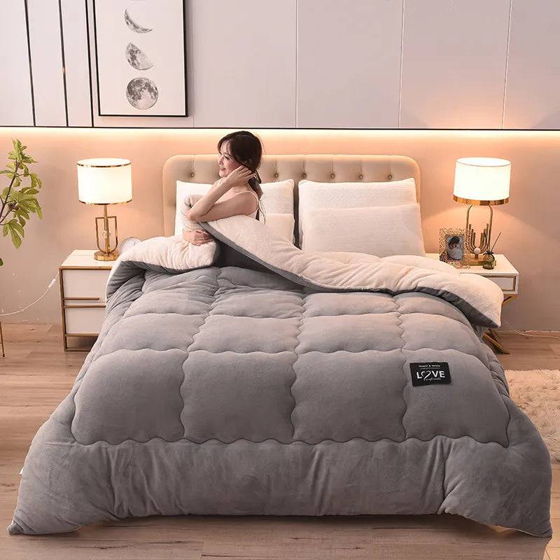 New Super Warm Lamb Wool Quilt Winter Thickened Cotton Quilt Warm Cotton Double sided Velvet Soft Extra Large Blanket - TheWellBeing4All