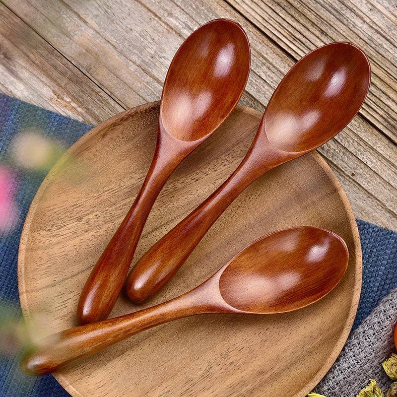 Wooden Spoon Soup Spoon and Fork Eco Friendly Products Tableware Natural Ellipse Ladle Spoon Set Spoons for Cooking - TheWellBeing4All