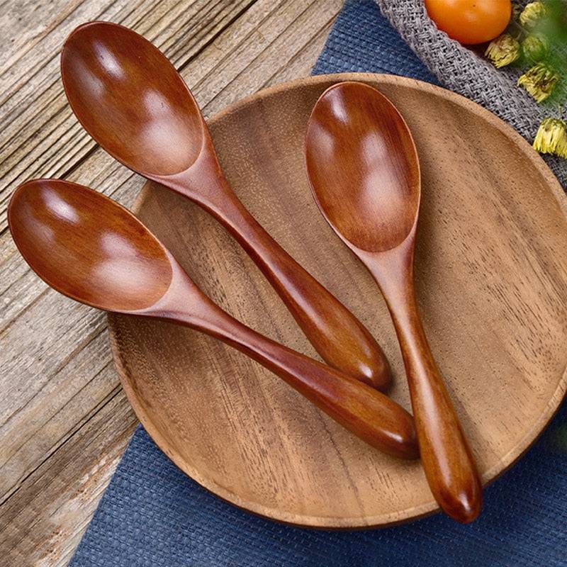 Wooden Spoon Soup Spoon and Fork Eco Friendly Products Tableware Natural Ellipse Ladle Spoon Set Spoons for Cooking - TheWellBeing4All