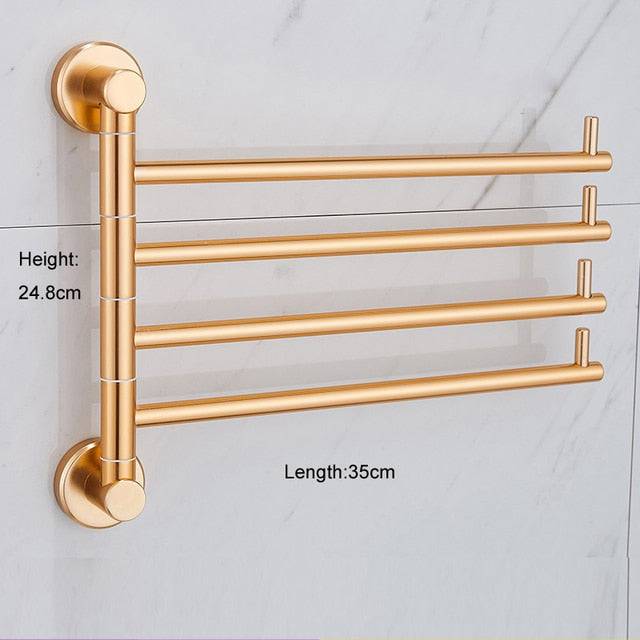 European Golden Aluminum Alloy Rotating Towel Rack Bathroom Rail Hanger Brass Towel Holder Swivel Bars L Wall Mounted 35cm - TheWellBeing4All