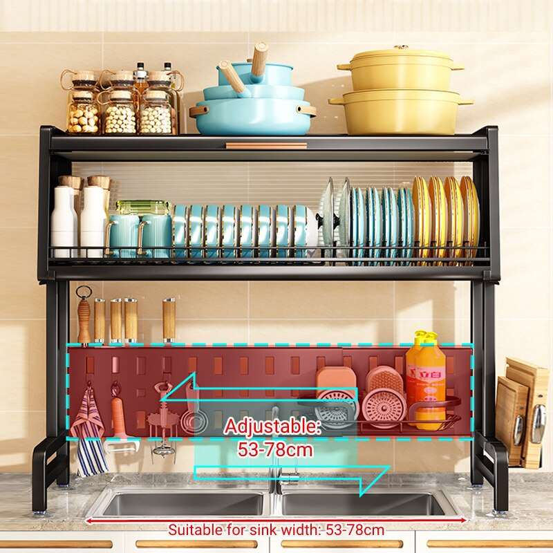 Adjustable Dish Drying Rack Over The Sink Stainless Steel Organizer Storage Drainer Shelf Holder Hooks - TheWellBeing4All