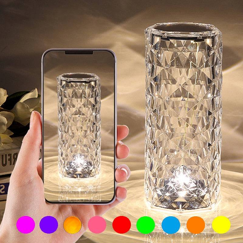 Crystal Table Lamp Rose Light Projector Diamond Atmosphere Light USB Bedroom Touch Night Light - TheWellBeing4All