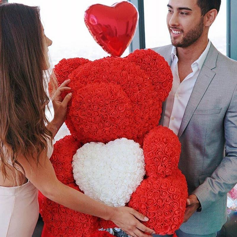 Rose Bear Heart Artificial Flower Rose Teddy Bear For Women Valentine Wedding Birthday Christmas 25/40cm - TheWellBeing4All