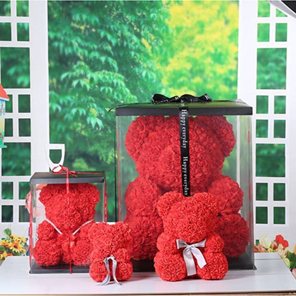 Rose Bear Heart Artificial Flower Rose Teddy Bear For Women Valentine Wedding Birthday Christmas 25/40cm - TheWellBeing4All