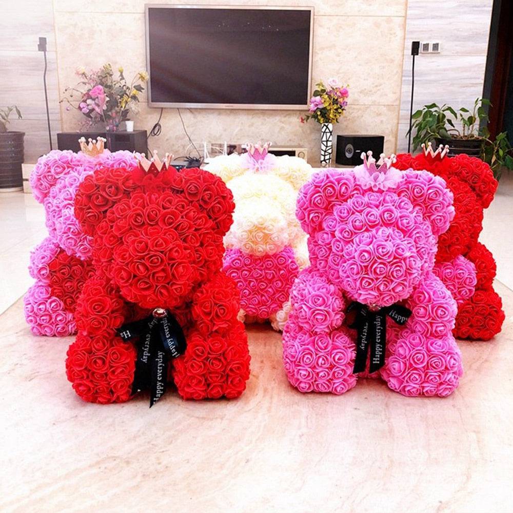 Rose Bear Heart Artificial Flower Rose Teddy Bear For Women Valentine Wedding Birthday Christmas 25/40cm - TheWellBeing4All