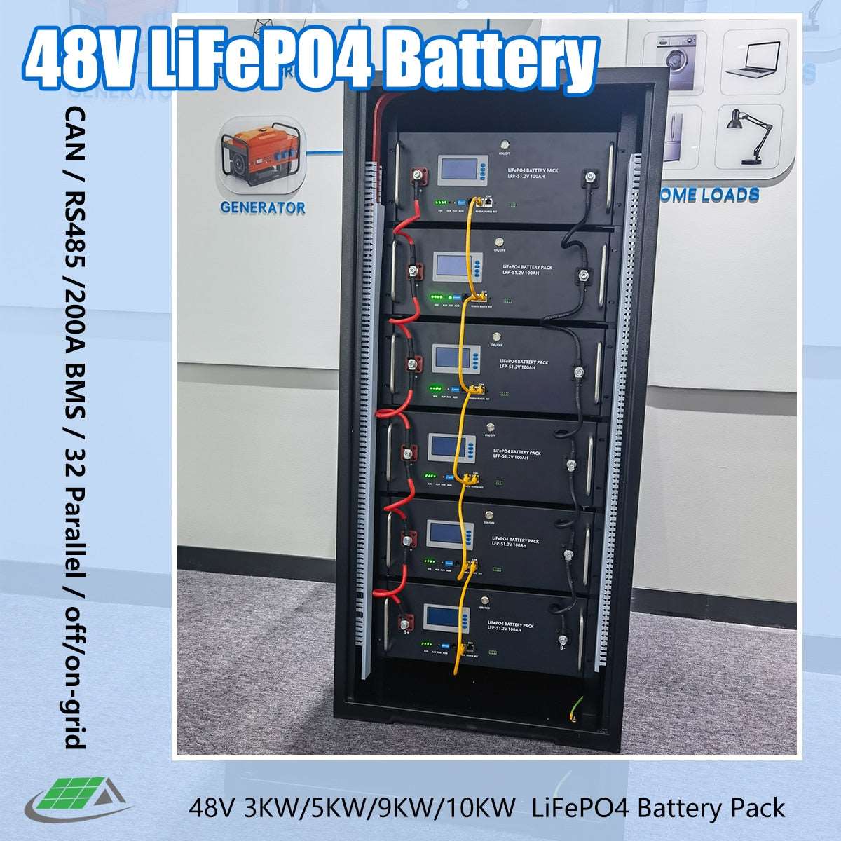 Battery 51.2V 280Ah 300Ah 15KW 6000+ Cycles Max 32 Parallel With CAN BUS/RS485 -10 Years Warranty - TheWellBeing4All