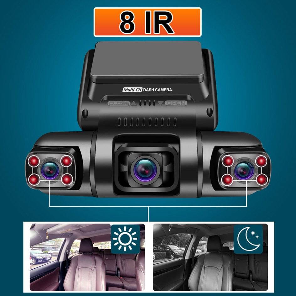 WiFi GPS Car DVR Dual Lens 8 Infrared Light Night Vision 3 Lens 170 Degree Dash Cam Car Camera 4 Channel - TheWellBeing4All