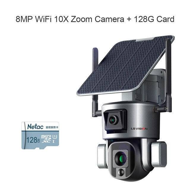 4K HD Dual Scrceen Preview 4G Solar Camera Outdoor WIFI 10X Optical Zoom Two-way Audio Color Night Vision - TheWellBeing4All