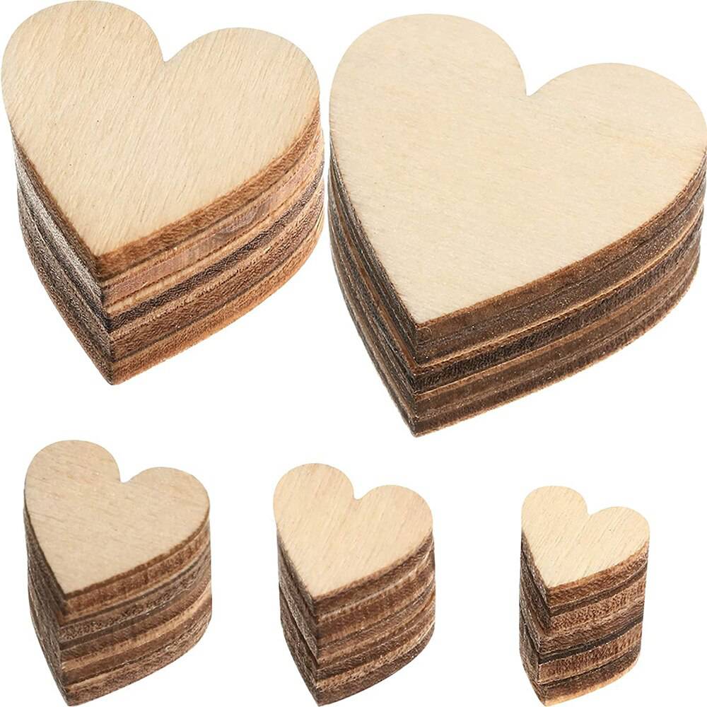 Wooden Hearts Blank Wood Slices 1cm-10cm DIY Crafts Wooden Circle Discs for Christmas Painting Wedding Decor - TheWellBeing4All