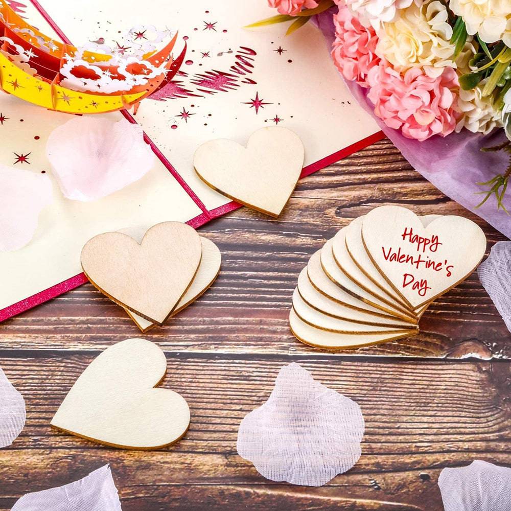 Wooden Hearts Blank Wood Slices 1cm-10cm DIY Crafts Wooden Circle Discs for Christmas Painting Wedding Decor - TheWellBeing4All