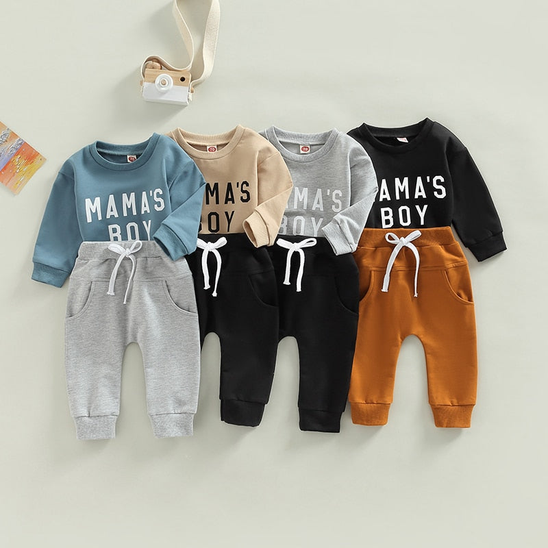 0-3Years Toddler Newborn Infant Baby Boy Clothes Sets Letter Long Sleeve Tops Pants Casual Outfits - TheWellBeing4All