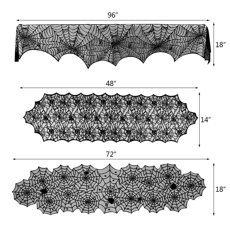 Halloween Lace Tablecloth with Spider Web, Skeleton, and Skull Design - Perfect for Event Parties and Fireplace Mantel Decor