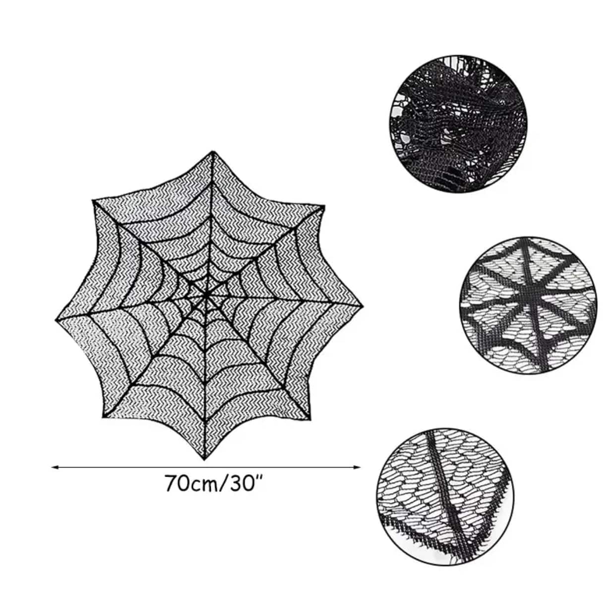 Halloween Lace Tablecloth with Spider Web, Skeleton, and Skull Design - Perfect for Event Parties and Fireplace Mantel Decor