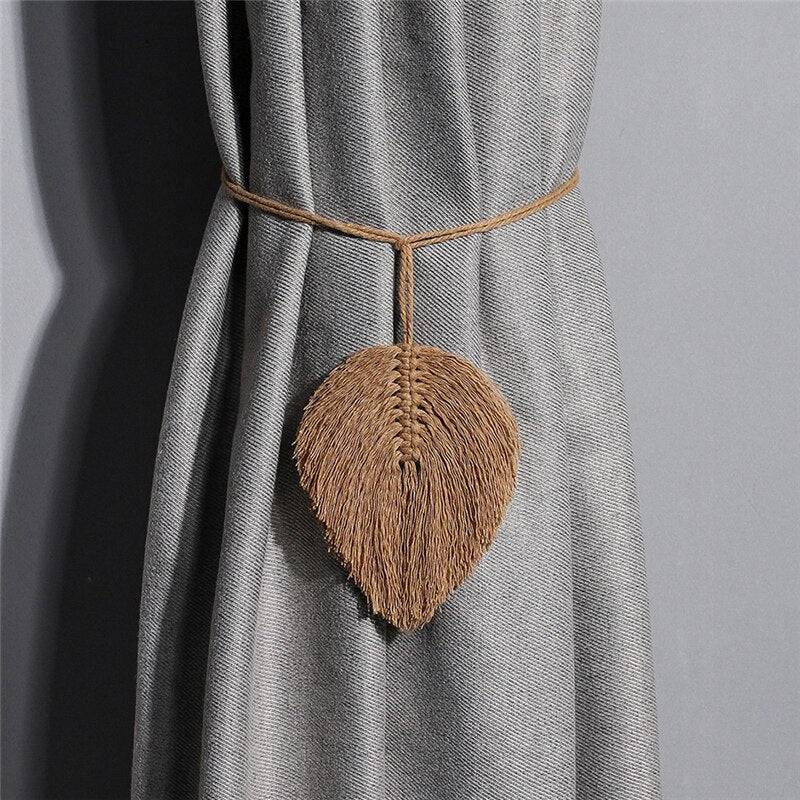 Bohemian Hand-Woven Curtain Strap Tie Rope Simple Tassel Leaf Wooden Bead Curtain Tie Rope Decoration, Curtain Buckle Ornaments - TheWellBeing4All