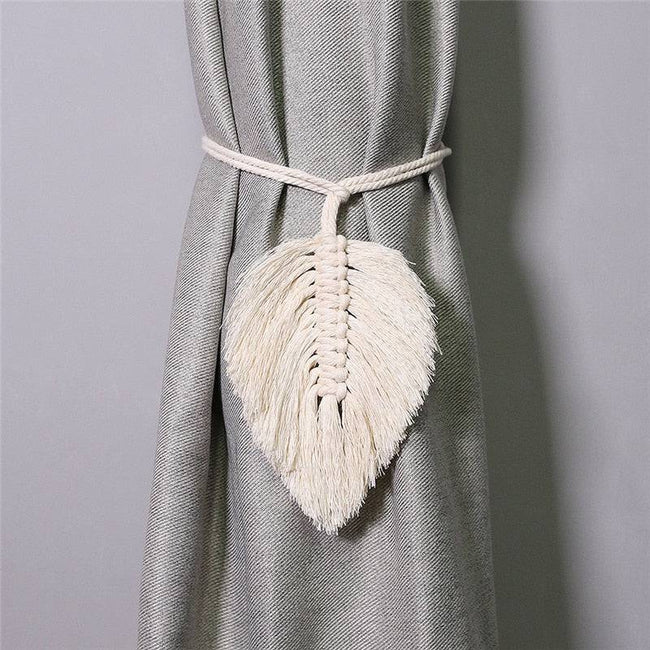 Bohemian Hand-Woven Curtain Strap Tie Rope Simple Tassel Leaf Wooden Bead Curtain Tie Rope Decoration, Curtain Buckle Ornaments - TheWellBeing4All