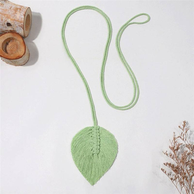 Bohemian Hand-Woven Curtain Strap Tie Rope Simple Tassel Leaf Wooden Bead Curtain Tie Rope Decoration, Curtain Buckle Ornaments - TheWellBeing4All