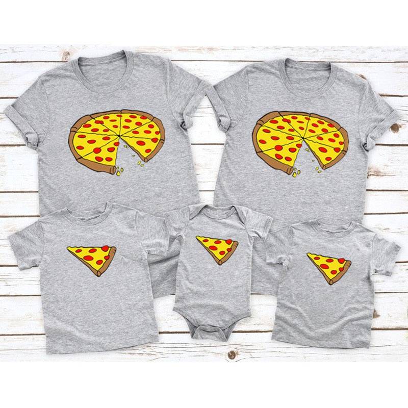 Funny Pizza Print Father Mother Kids T-Shirt Baby Bodysuit Cotton Summer Family Matching Outfits Mom Dad Children Match Clothes - TheWellBeing4All