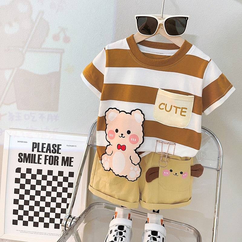 Boys Girls Cute Summer Casual Clothes Set Striped Top+Shorts Kids Clothes - TheWellBeing4All