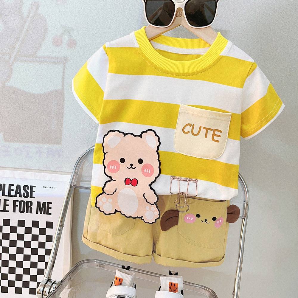 Boys Girls Cute Summer Casual Clothes Set Striped Top+Shorts Kids Clothes - TheWellBeing4All