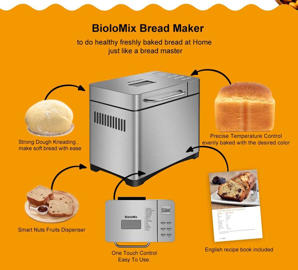 19-in-1 Automatic Bread Maker 650W Programmable Bread Machine with 3 Loaf Sizes Fruit Nut Dispenser - TheWellBeing4All