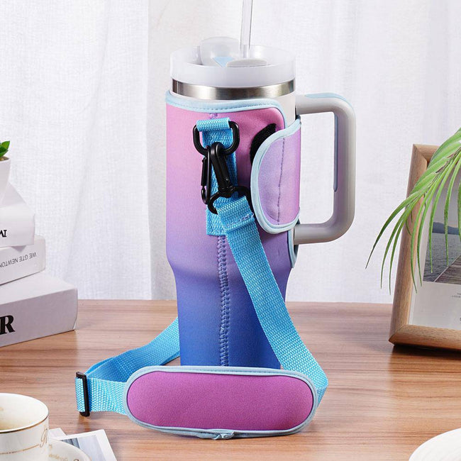 Water Bottle Carrier Bag Adjustable Shoulder Strap Mug Cover Bottle Holder - TheWellBeing4All