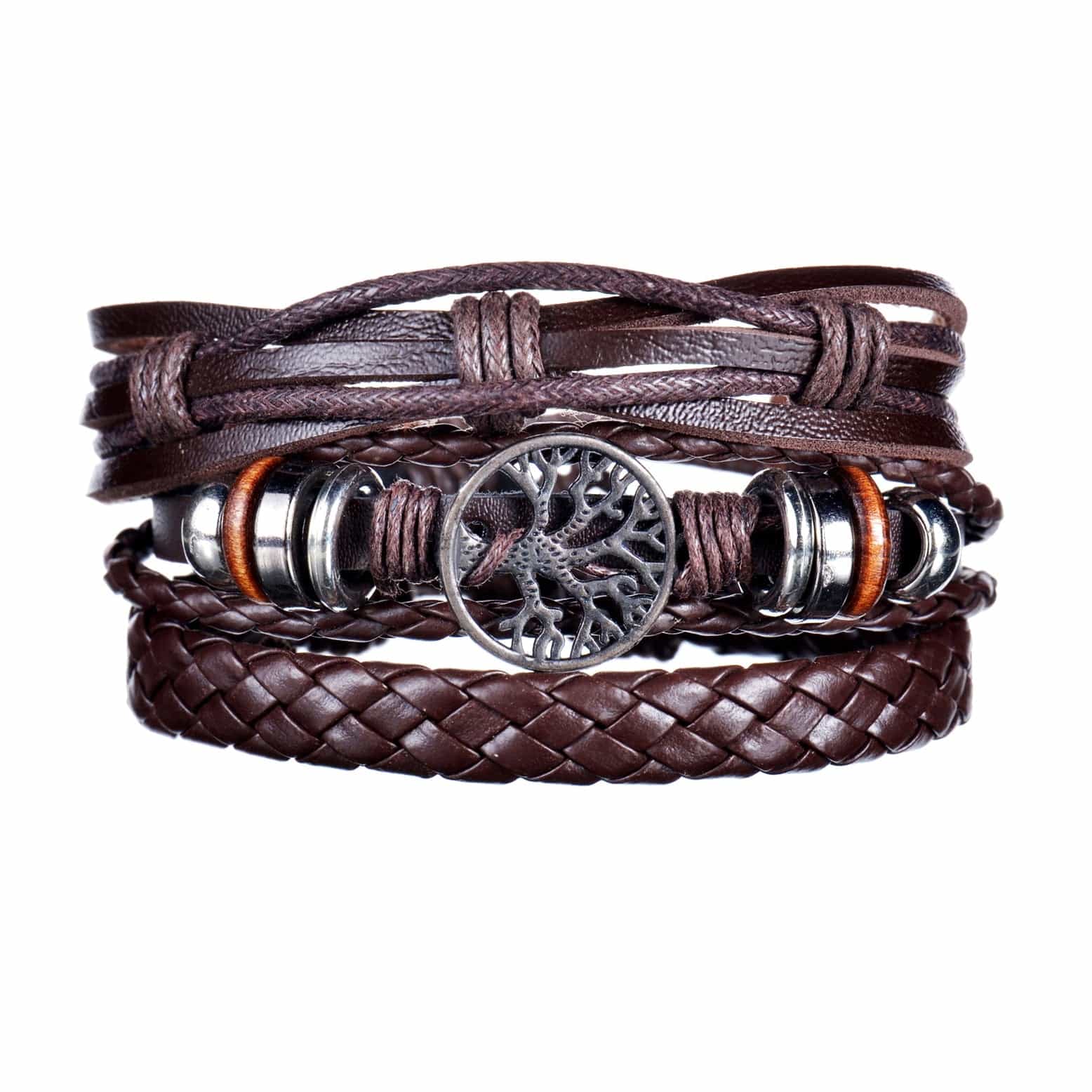 Braided Wrap Leather Bracelet for Men Vintage Life Tree Guitar Wood Beads Fashion Male Bracelets Wristband - TheWellBeing4All