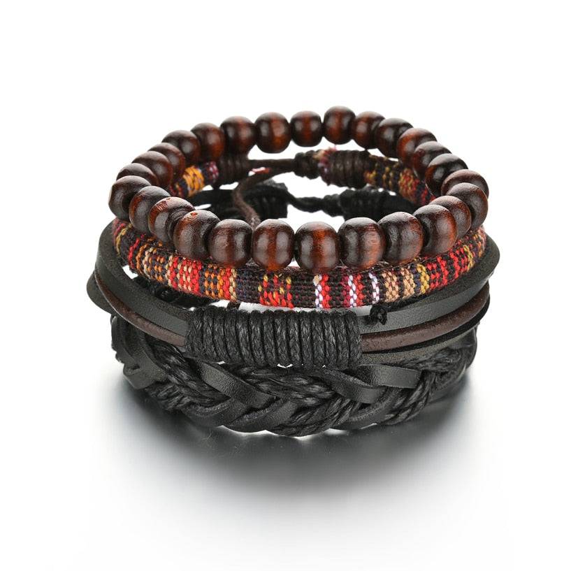 Braided Wrap Leather Bracelet for Men Vintage Life Tree Guitar Wood Beads Fashion Male Bracelets Wristband - TheWellBeing4All