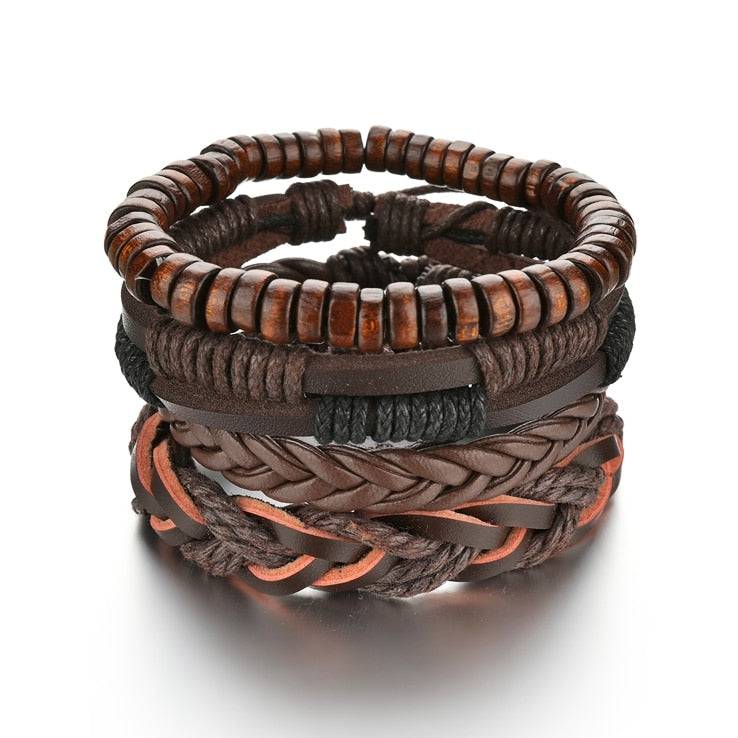 Braided Wrap Leather Bracelet for Men Vintage Life Tree Guitar Wood Beads Fashion Male Bracelets Wristband - TheWellBeing4All