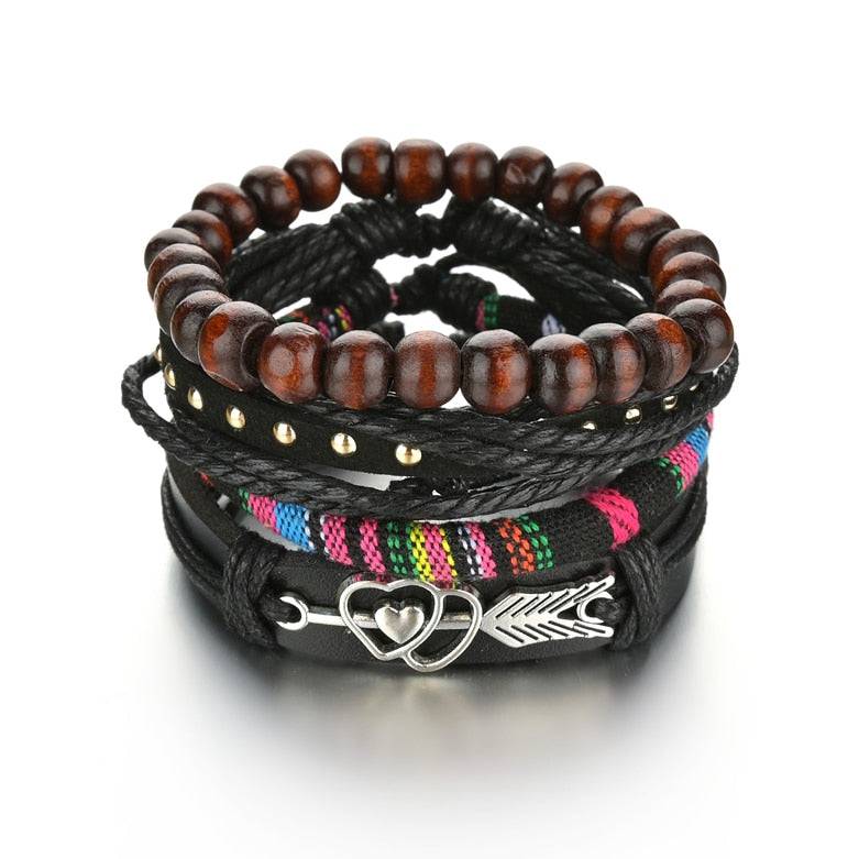 Braided Wrap Leather Bracelet for Men Vintage Life Tree Guitar Wood Beads Fashion Male Bracelets Wristband - TheWellBeing4All