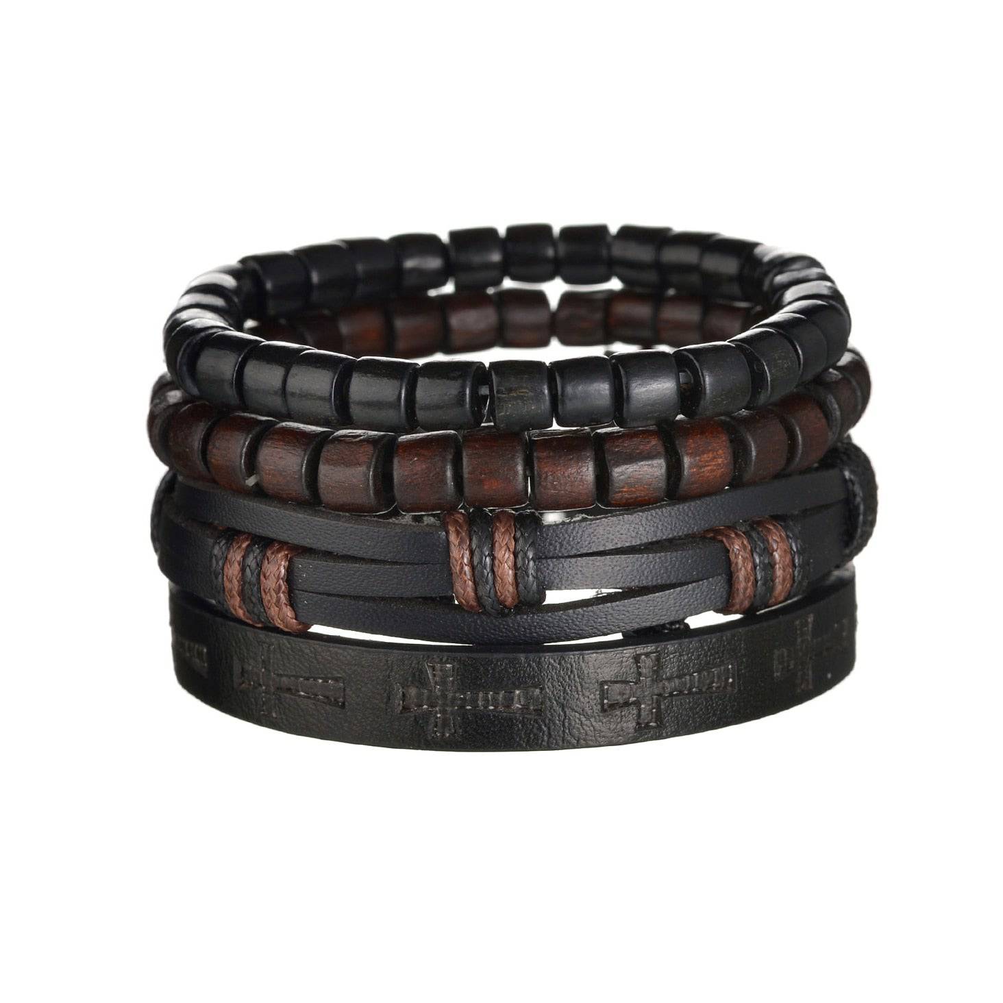 Braided Wrap Leather Bracelet for Men Vintage Life Tree Guitar Wood Beads Fashion Male Bracelets Wristband - TheWellBeing4All