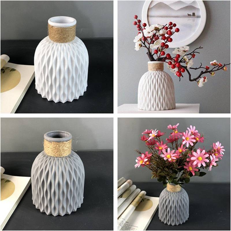 Flower Vase Imitation Ceramic Flower Pot Decoration Home Plastic Vase Flower Arrangement Nordic Style - TheWellBeing4All