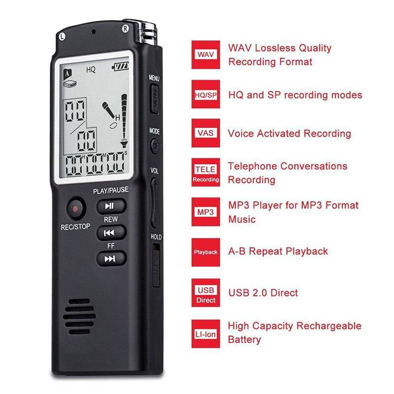 High-Quality Digital Audio Voice Recorder a key lock screen Telephone Recording Real Time Display with MP3 Player - TheWellBeing4All