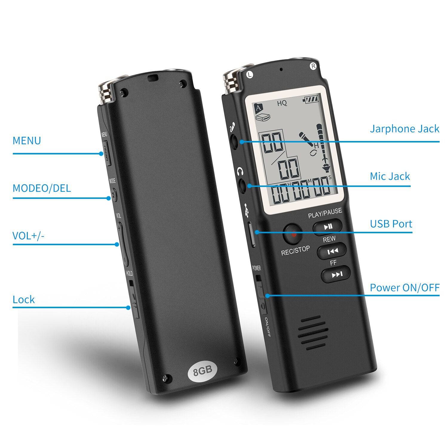 High-Quality Digital Audio Voice Recorder a key lock screen Telephone Recording Real Time Display with MP3 Player - TheWellBeing4All