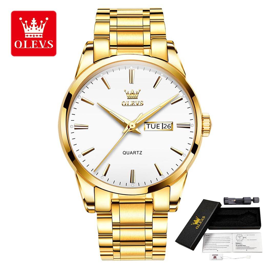 OLEVS Original Quartz Watch for Men Stainless Steel Waterproof Wristwatch Classic Luminous Date DIsplay Watches - TheWellBeing4All