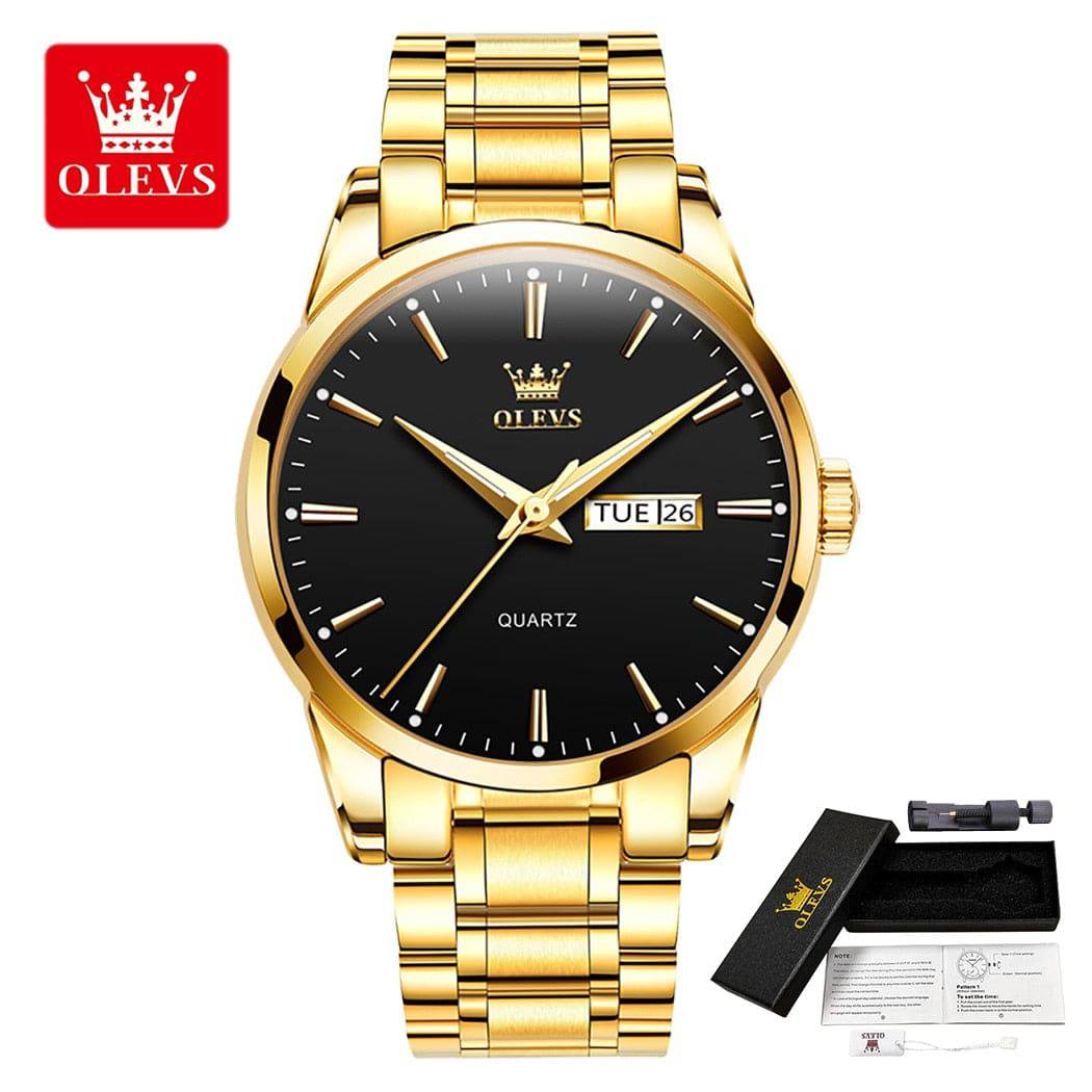 OLEVS Original Quartz Watch for Men Stainless Steel Waterproof Wristwatch Classic Luminous Date DIsplay Watches - TheWellBeing4All