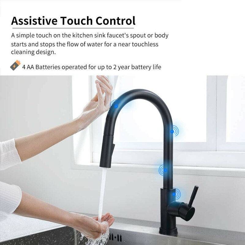 Smart Touch Kitchen Faucets Invisible Pull Out Sprayer Head For Sensor Kitchen Water Tap Sink Mixer Rotate Faucet Water Mixer - TheWellBeing4All