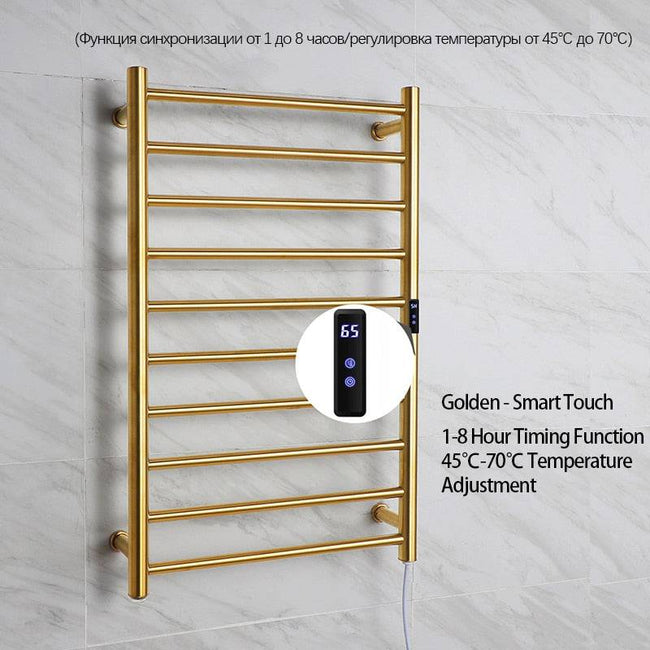 Gold Bathroom Electric Heated Towel Rail Stainless Steel Heated Towel Rack Smart Touch Towel Radiator Thermostatic Towel Warmer - TheWellBeing4All