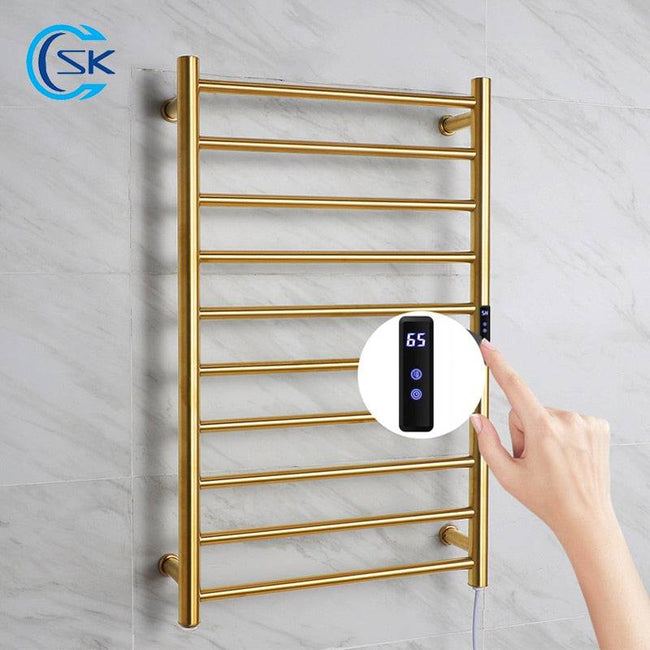 Gold Bathroom Electric Heated Towel Rail Stainless Steel Heated Towel Rack Smart Touch Towel Radiator Thermostatic Towel Warmer - TheWellBeing4All