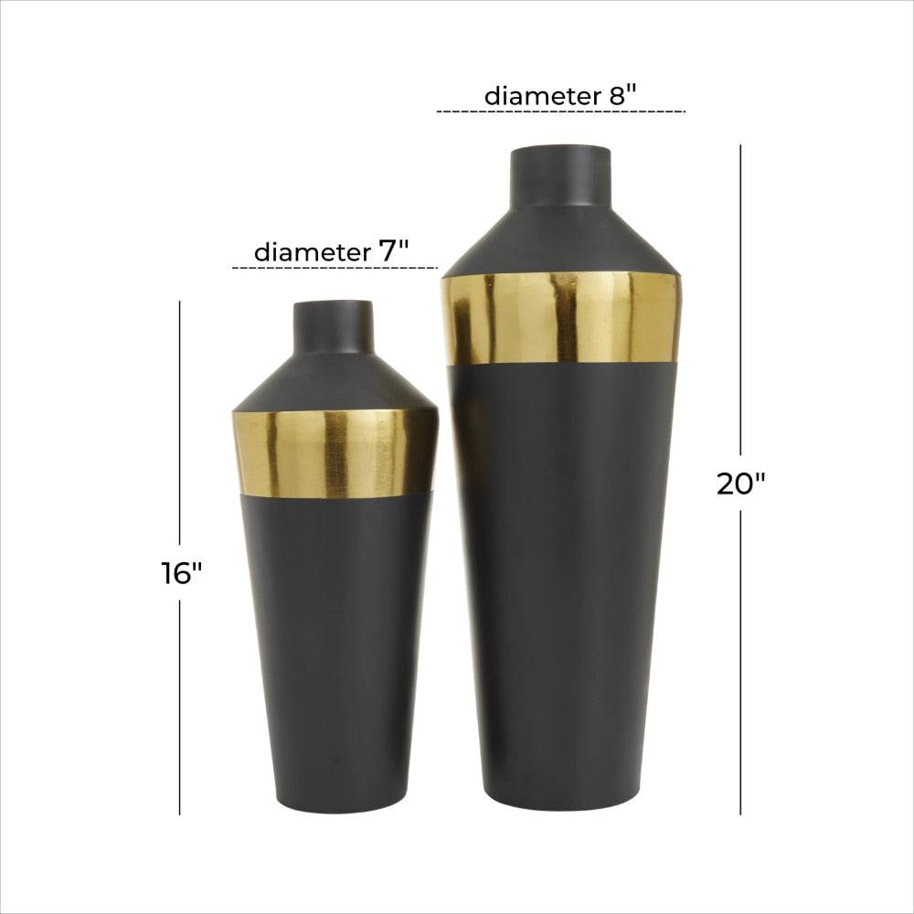 BOUSSAC Black Metal Vase with Gold Band, Set of 2 Home Decoration Vase - TheWellBeing4All