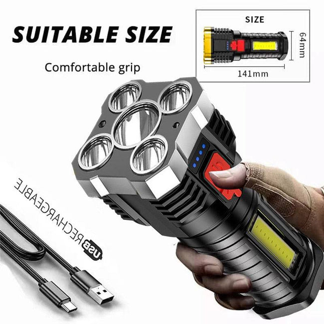 Super Bright Flashlight Rechargeable Outdoor Multi-function Waterproof Led Long-range Spotlight Battery Display COB Light - TheWellBeing4All