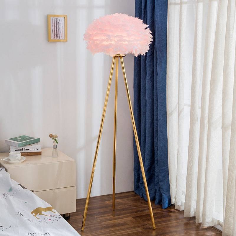 Feather Floor Lamp Living Room Sofa Simple Light Luxury Lamp Nordic Creative Ins Girl Net Red Warm Romantic Bedroom Lamp - TheWellBeing4All