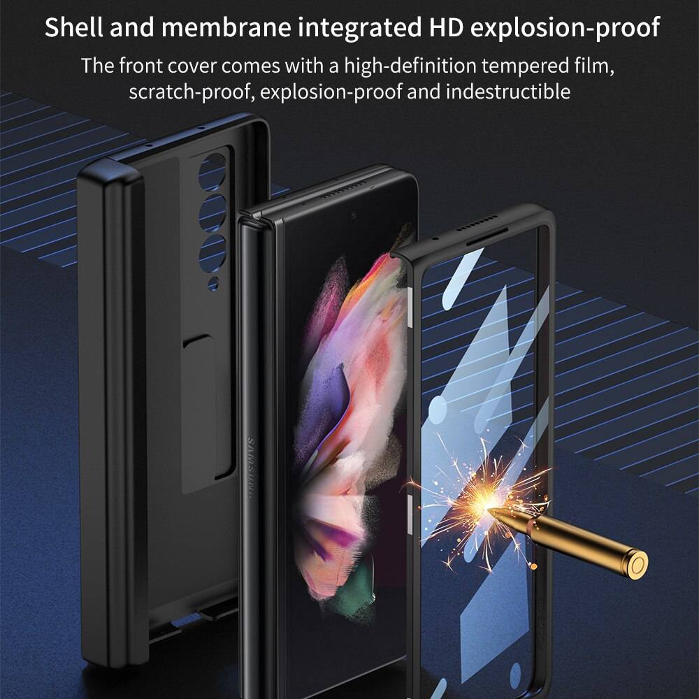 Magnetic Hinge All-included Pen Slot Cover For Samsung Galaxy Z Fold 3 Case Screen Tempered Glass For Galaxy Z Fold3 4 Cover - TheWellBeing4All