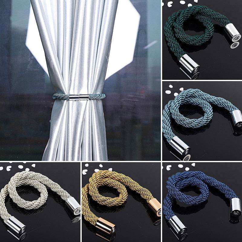 Curtain Magnetic Buckles Binding Rope Drapery Tieback Punch-Free Holder Hook Buckle Clip Curtains - TheWellBeing4All