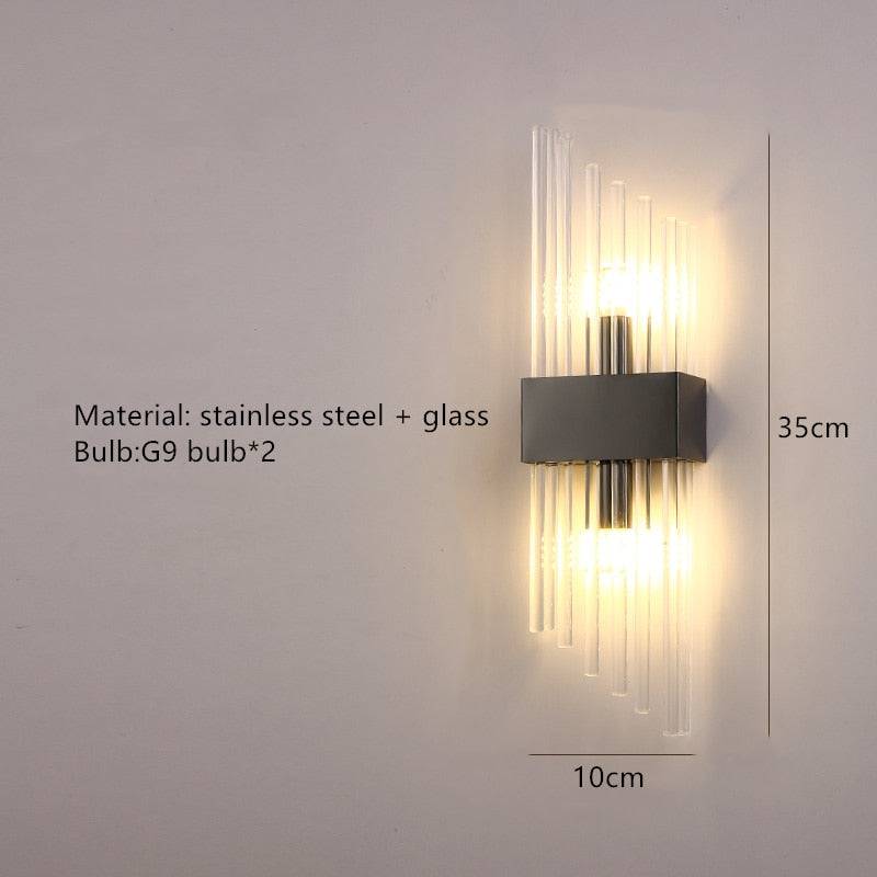 Clear Crystal LED Wall Lamp E14 Bulb Stainless Steel Wall Lights - TheWellBeing4All