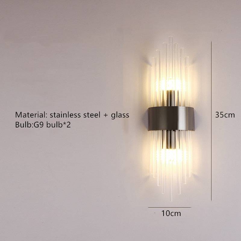 Clear Crystal LED Wall Lamp E14 Bulb Stainless Steel Wall Lights - TheWellBeing4All