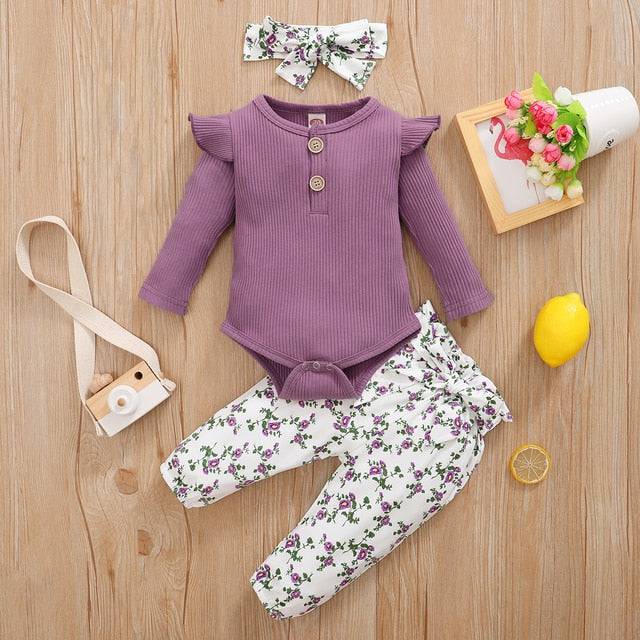 Newborn Baby Girls Clothes Set Pink Toddler Ruffle Tops Heart Print Bow Trousers Princess Casual Infant Outfits Clothes Suit - TheWellBeing4All