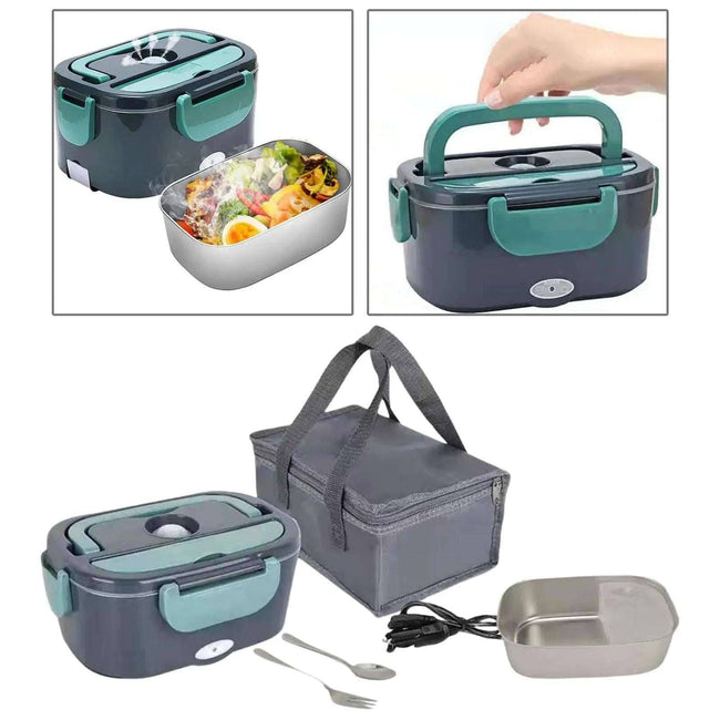 2 in 1 Electric Lunch Box 1.5L 40W with Fork & Spoon Stainless Steel Portable Heating Lunchbox Food Warmer - TheWellBeing4All